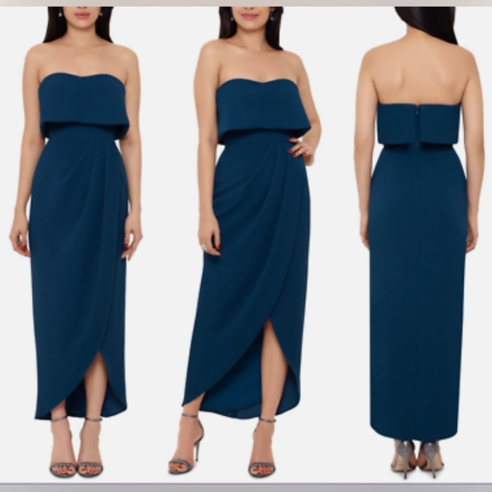 Xscape Strapless Midnight Blue Dress
